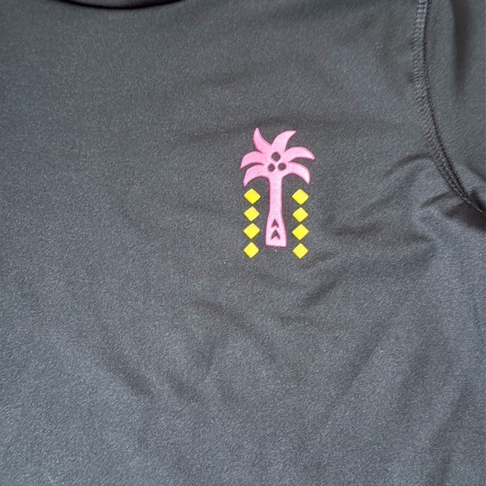 NWT Cat & Jack XS (4/5) Pink Palm Tree Print Black Long Sleeve Rash Guard - Picture 2 of 5